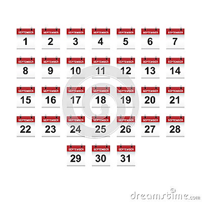 September calendar 1-31 illustration vector art Vector Illustration