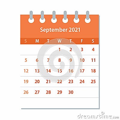 September 2021 Calendar Leaf. Monthly calendar design template Vector Illustration