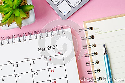 September 2021 calendar with note book Stock Photo