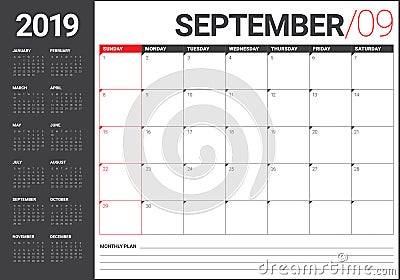 September 2019 desk calendar vector illustration Vector Illustration