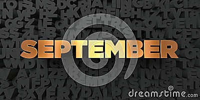 September - Gold text on black background - 3D rendered royalty free stock picture Stock Photo