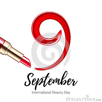 9 September - International beauty day. Red smear and lipstick. Vector Illustration