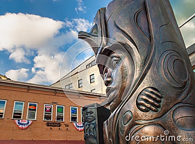 September 14, 2018 - Juneau, AK: Bronze sculptures celebrating Native heritage. Editorial Stock Photo