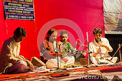 September, 2017,Kolkata,India. A band of indian musicians play shehnai at a local festival. Editorial Stock Photo