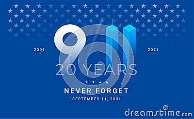 September 11, 2001 - 9 11 Memorial. Patriot Day 20 Years conceptual illustration for poster, banner Vector Illustration