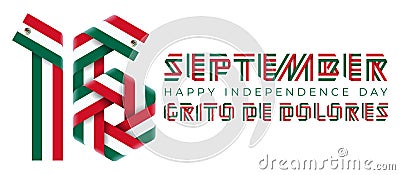 September 16, Mexico Independence Day congratulatory design with Mexican flag elements Cartoon Illustration