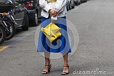 Street style outfits in detail during Milan Fashion Week - MFWSS19 Editorial Stock Photo