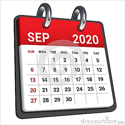 September 2020 monthly calendar vector illustration Vector Illustration