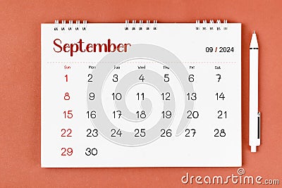 September 2024 Monthly desk calendar for 2024 year and pen Stock Photo