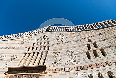 September 18, 2019, Nazareth, Israel. Western facade of the Basilica of Annunciation, Fragment, details Editorial Stock Photo