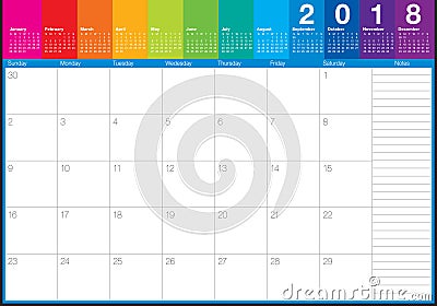 September 2018 planner calendar vector illustration Vector Illustration