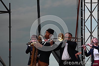 September 15, 2018 public open performance of the brass band Editorial Stock Photo