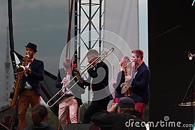 September 15, 2018 public open performance of the brass band Editorial Stock Photo