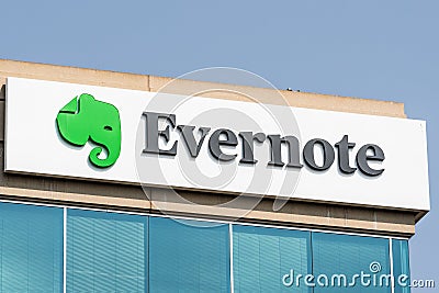 September 15, 2020 Redwood City / CA / USA - Evernote Corporation logo at their headquarters in Silicon Valley; Evernote is an app Editorial Stock Photo