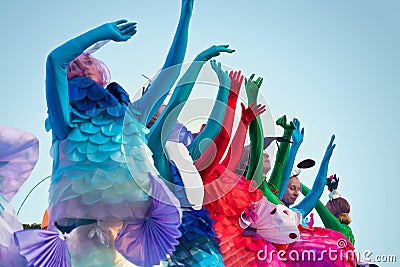 September 10, 2017. Russia, Moscow. Street actors in a role sea fishes. Bright People festival Editorial Stock Photo