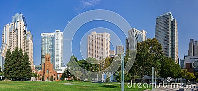 September 5, 2017 San Francisco/CA/USA - Yerba Buena gardens surrounded by museums and skyscrapers in downtown San Francisco Editorial Stock Photo