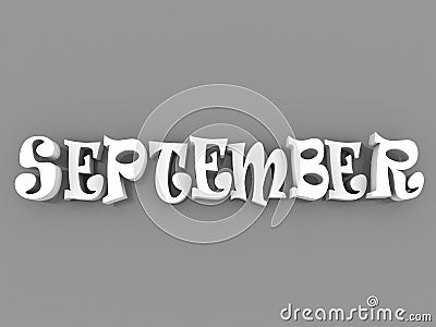 September sign with colour black and white. 3d paper illustration. Cartoon Illustration