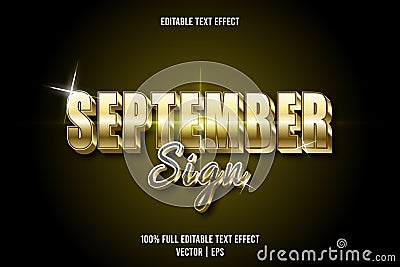 September sign editable text effect emboss elegant style Vector Illustration