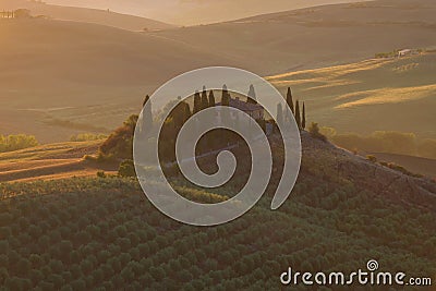 September sunrise at the villa Podere Belvedere, Italy Editorial Stock Photo