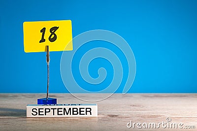 September 18th. Day 18 of month, Calendar on teacher or student, pupil table with empty space for text, copy space Stock Photo