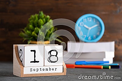 September 18th. September 18 wooden cube calendar Stock Photo