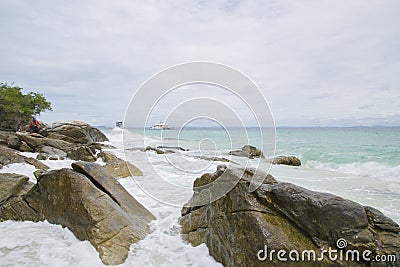 September 17, 2014 - Tourist ship brought tourists to the uninhabited island. 17 September 2014. Editorial Stock Photo