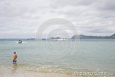 September 17, 2014 - Tourist ship brought tourists to the uninhabited island. 17 September 2014. Editorial Stock Photo