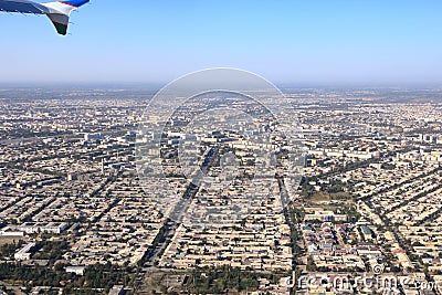 City aerial View from airplaine of Urgench, Uzbekistan Stock Photo