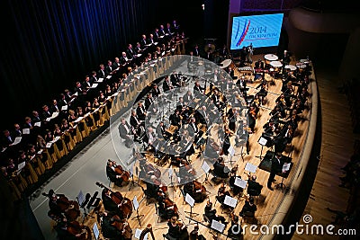 The Symphony Orchestra and the choir perform classical works Editorial Stock Photo