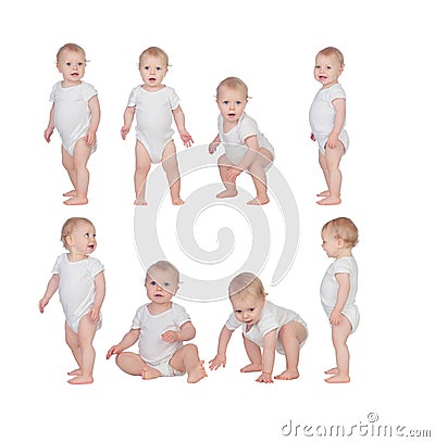 Sequence of a baby learning to walk Stock Photo