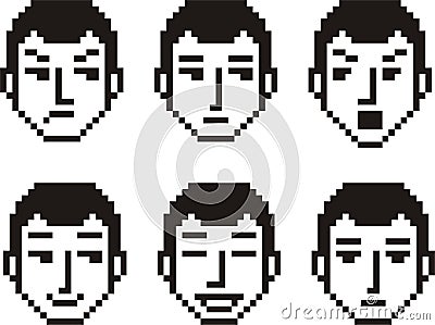 Pixel Faces of a Young Man Vector Illustration