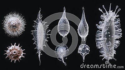 Sequence showing the evolution of various bacterial forms in a laboratory setting. Generative AI Stock Photo