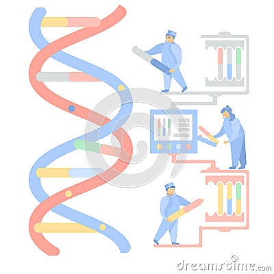 Sequencing DNA. Data processing dnk. Studying the analysis. The study of genome Vector Illustration