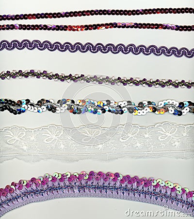 Sequins, lace and beading strips for fashion design elements Stock Photo