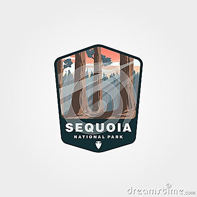 Sequoia national park vector patch design, giant tree logo design Vector Illustration