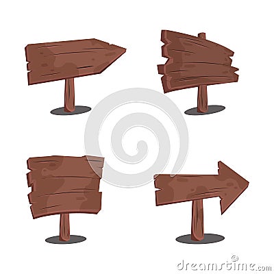 Ser of wood signs set. Cartoon style. Vector Illustration