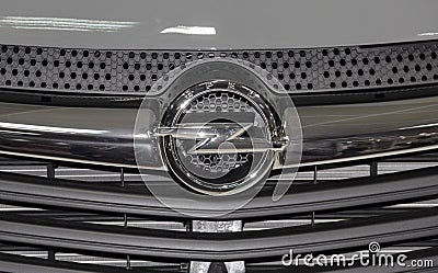 Serbia; Belgrade; April 2, 2017; The close up of Opel logo; The 53rd International Motor Show in Belgrade from March 24th to April Editorial Stock Photo