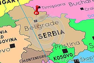 Serbia, Belgrade - capital city, pinned on political map Cartoon Illustration