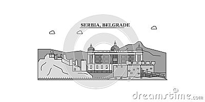 Serbia, Belgrade city skyline isolated vector illustration, icons Vector Illustration