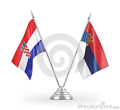 Serbia and Croatia table flags isolated on white 3D rendering Stock Photo