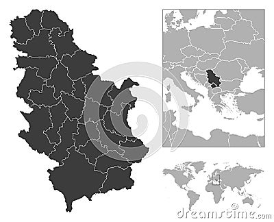 Serbia - detailed country outline and location on world map. Vector Illustration