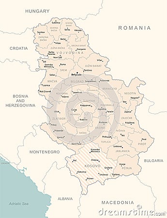 Serbia - detailed map with administrative divisions country Cartoon Illustration