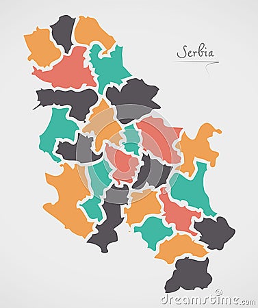 Serbia Map with states and modern round shapes Vector Illustration