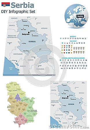 Serbia maps with markers Vector Illustration