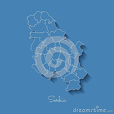 Serbia region map: blue with white outline and. Vector Illustration