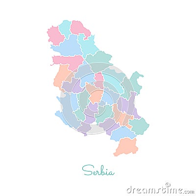 Serbia region map: colorful with white outline. Vector Illustration
