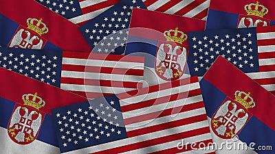 Serbia and United States of America Realistic Texture Flags Together Stock Photo