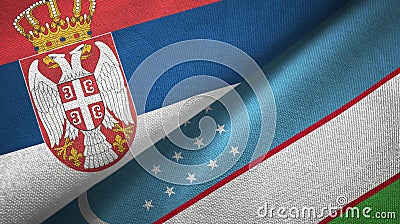 Serbia and Uzbekistan two flags textile cloth, fabric texture Stock Photo