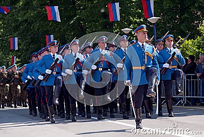 Serbian army guards unit march Editorial Stock Photo