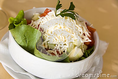 Serbian Gourmet Salad with Tomato,Cucumber and rub Stock Photo